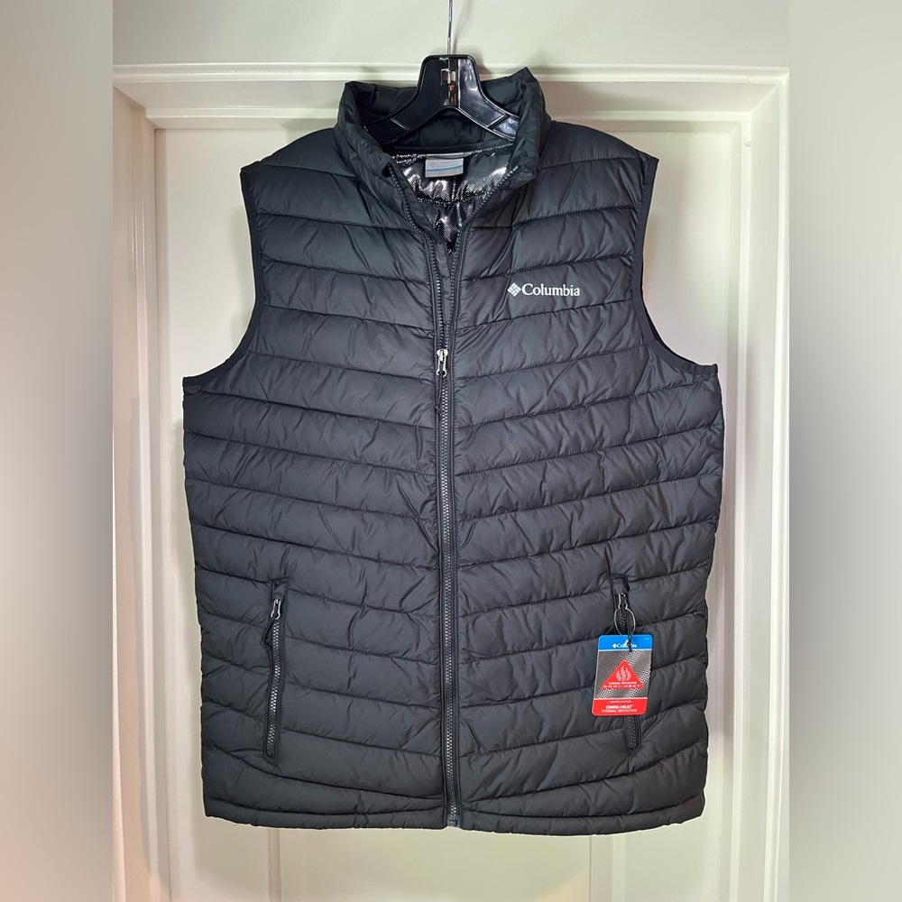 Mens Medium Columbia Slope Edge Insulated Vest Black Puffer Omni-Heat Insulated